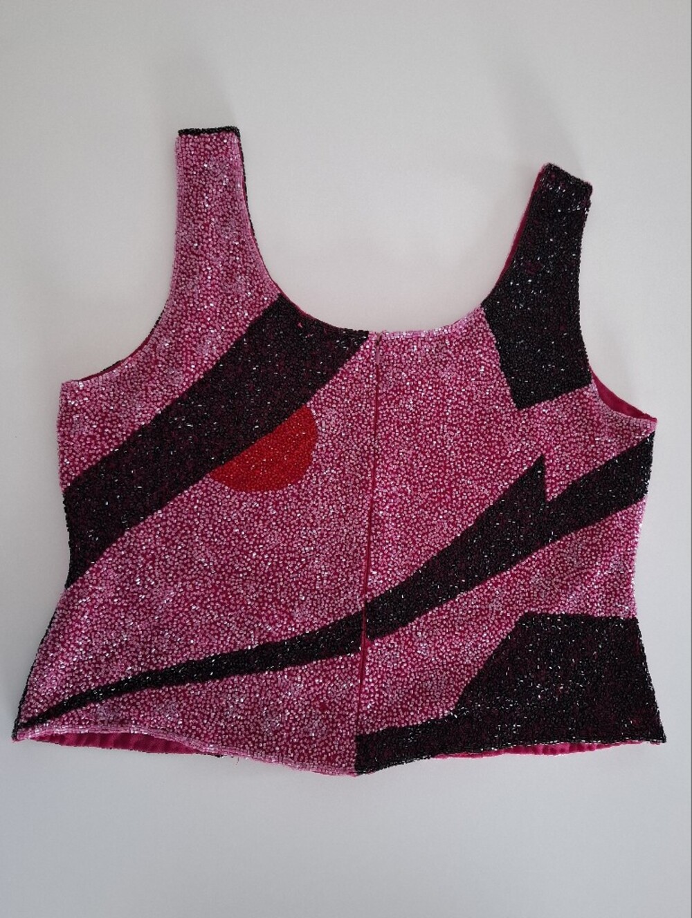 Frank Usher Vintage Pink Beaded Tank Top with Abstract Pattern - Picture 3 of 6